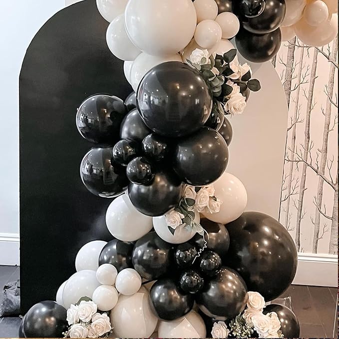 Black and White Balloons, 67pcs 12 Inch White Black Thickened Latex