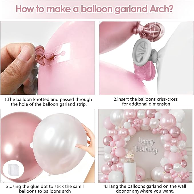 Pink and White Balloons Arch Kit, Double Stuffed Pastel Pink Balloon