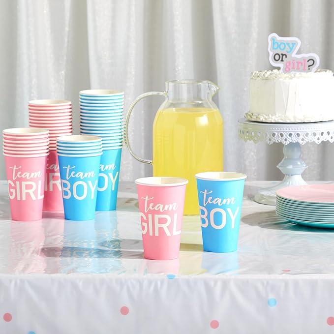 Paper Party Cups Gender Reveal Party Supplies 12 oz Pink and Blue 50