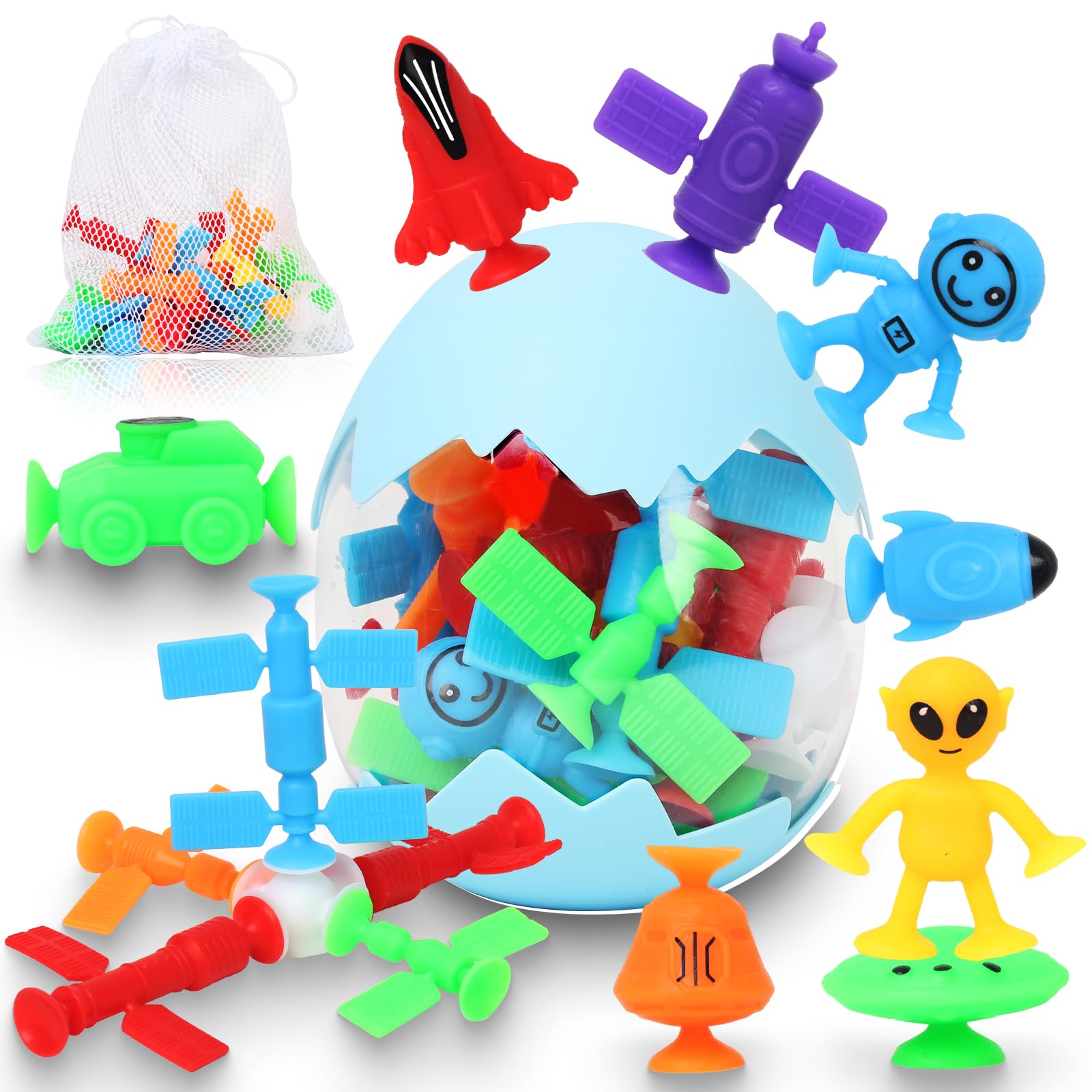 Suction Bath Toys for Kids, 20 Pcs No Hole Outer Space Bath Toy with