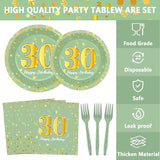 96Pcs Green Gold 30th Birthday Party Plates and Napkins for Women