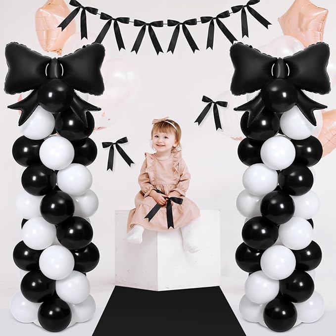 2 Sets Black White Bow Balloon Column Stand Kit Includes 2 Bows & 100