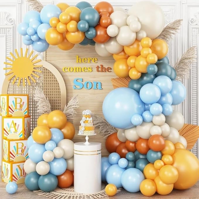 Here Comes the Son Balloon Arch Kit Retro Blue Yellow Boho Balloon