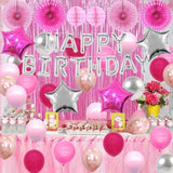 Pink Birthday Decorations Hot Pink Party Supplies Silver Happy