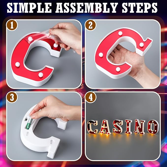 Casino Party Decorations 6.3 Movie Night Letters Sign Decor Battery