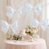 Iridescent Bow Balloons, 4 Pcs Clear Rainbow Holographic Foil Balloons