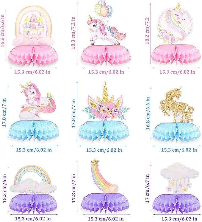 9 PCS Unicorn Party Honeycomb Centerpieces Decorations Party Table