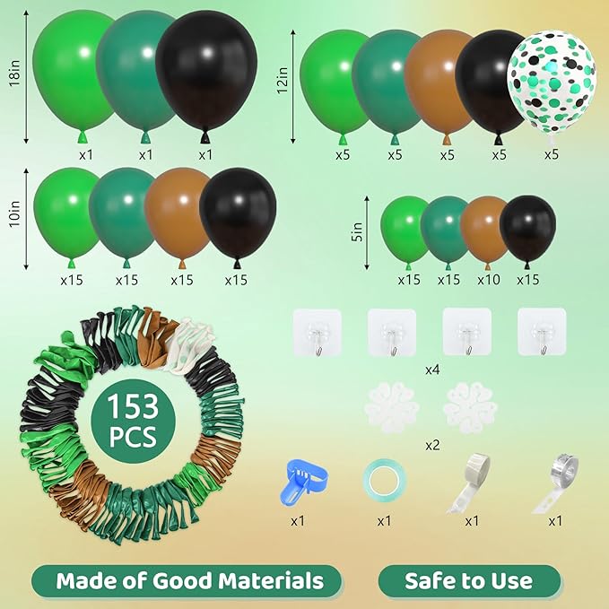 Amandir 153pcs Green and Brown Balloon Garland Arch Kit, Different