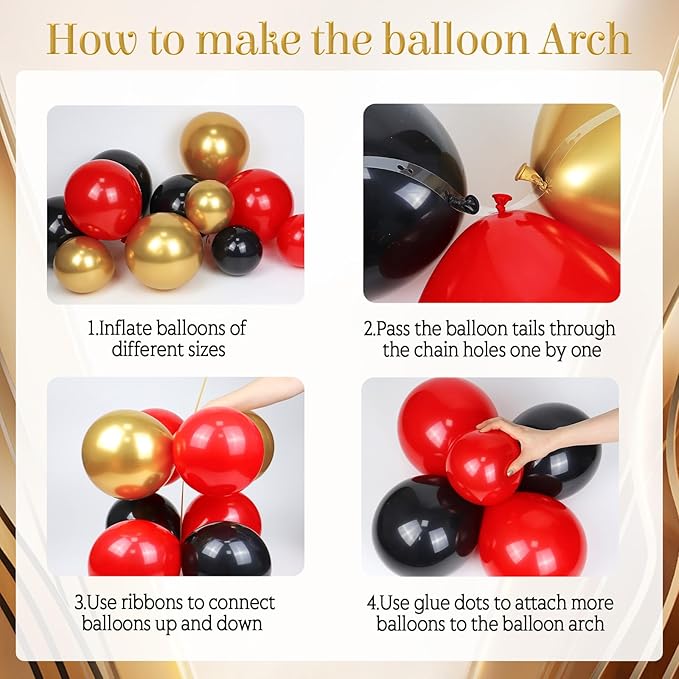 Movie Night Balloon Arch Garland Kit with Red Black and Gold Balloons