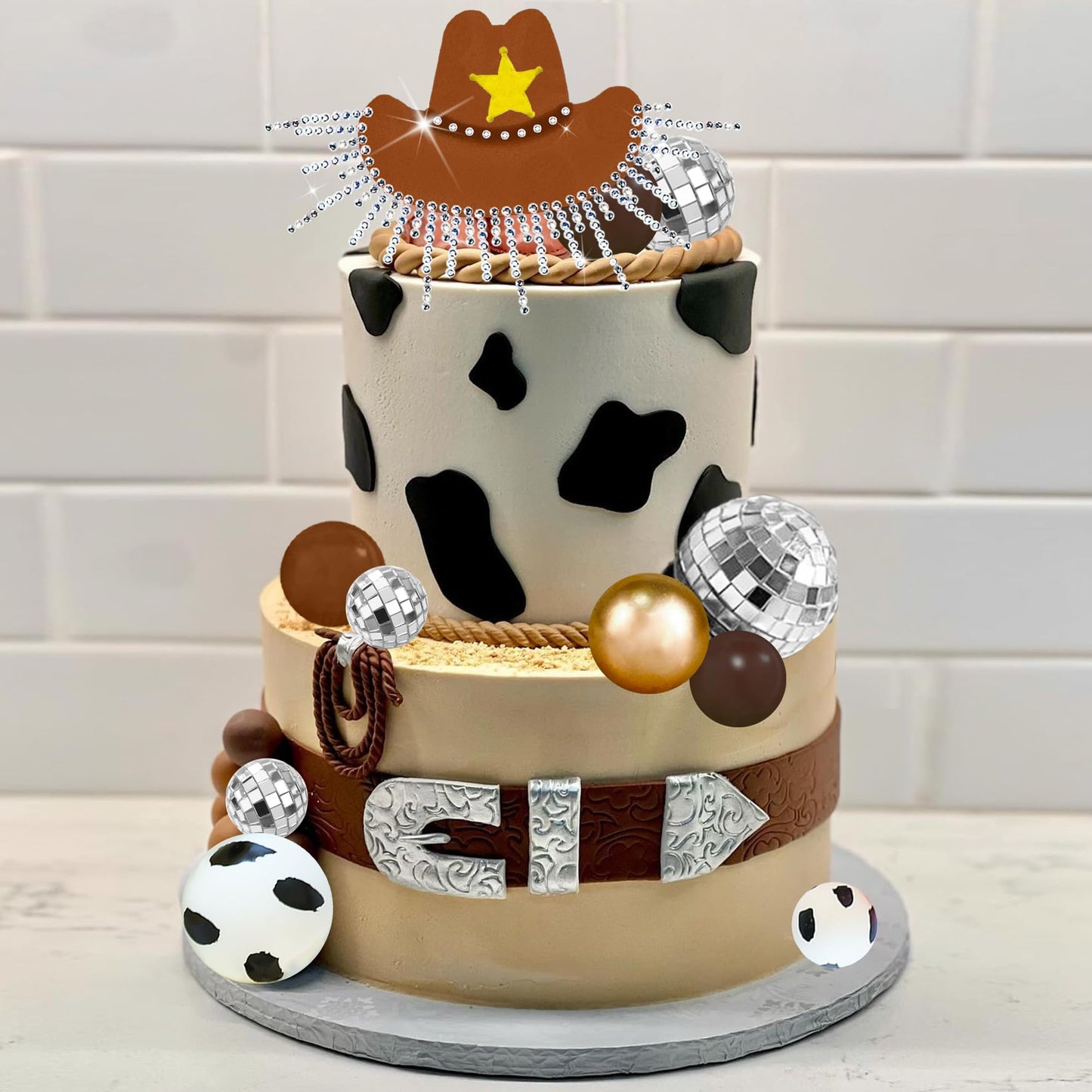 Western Cowboy Cake Topper Brown Ball Cake Decorations Cowboy Hat