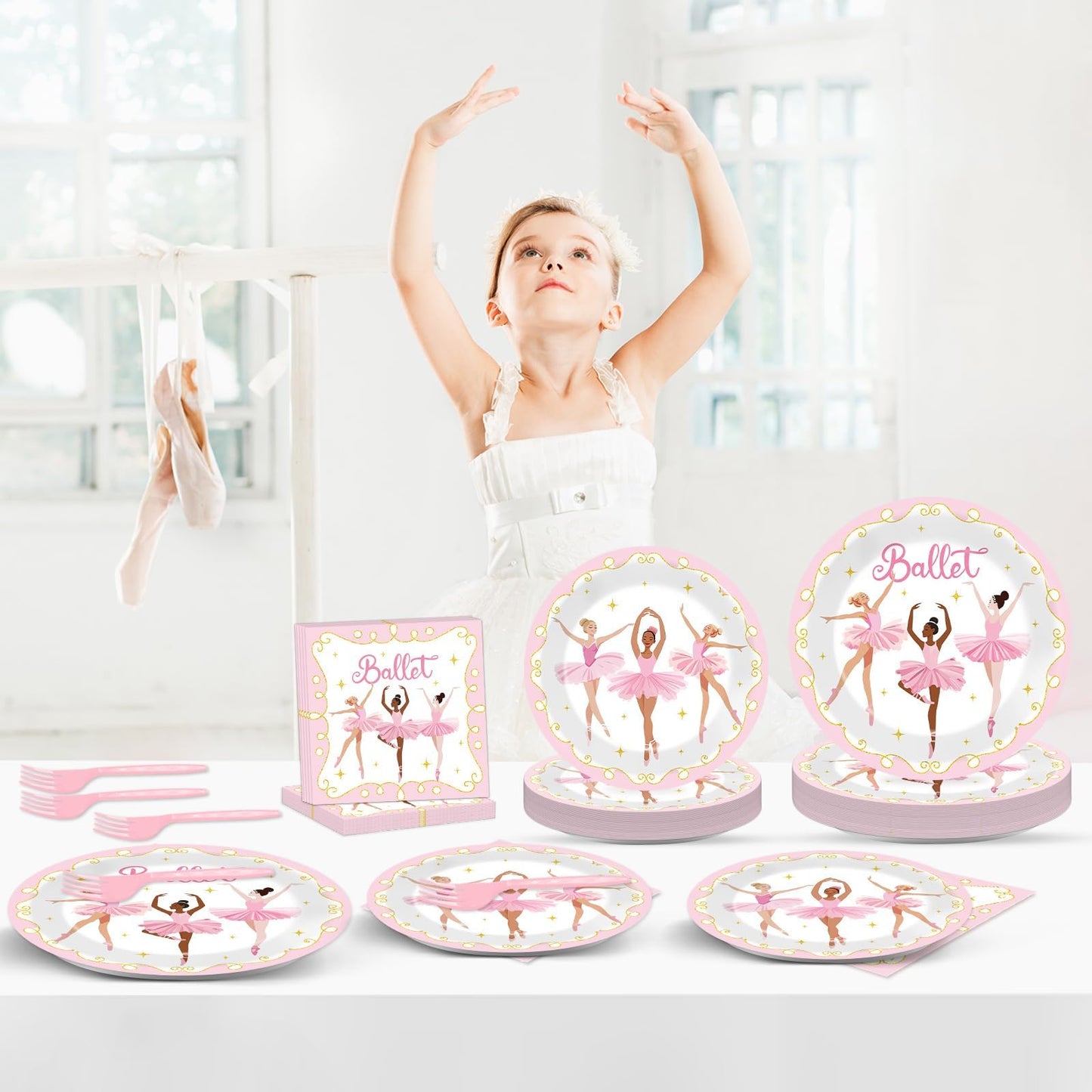 Qyeahkj 100 Pcs Ballerina Birthday Party Decorations for Ballet Plates