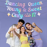 Generic Dancing Queen Young & Sweet Only 17 Banner, Iridescent Happy
