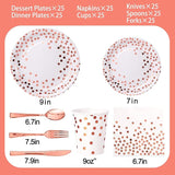 175PCS Rose Gold Party Supplies,Rose Gold Dot on White Paper Plates
