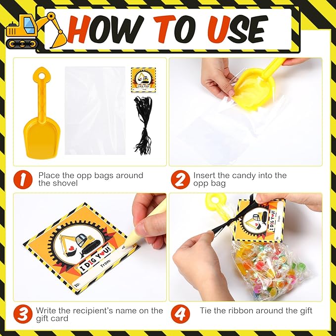 30 Set Construction Theme Plastic Shovel with Clear Cellophane Bag