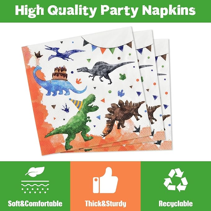 Dinosaur Birthday Decorations 200 PCS Dinosaur Plates Napkins and