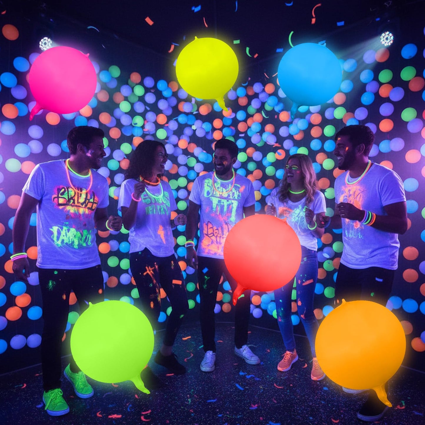 Vertintong 6 Pcs Round Glow-in-the-Dark Neon Balloons Foil Birthday