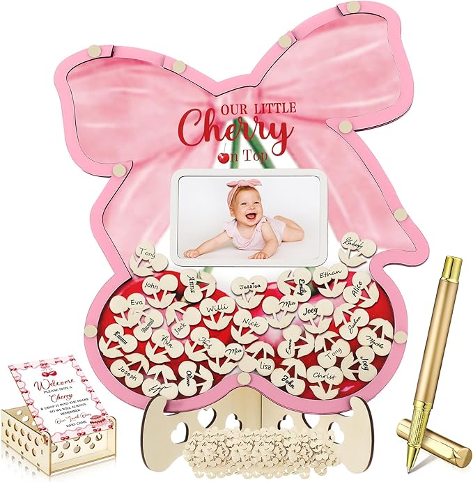 63 Pcs Cherry Baby Shower Guest Book Alternatives Set Baby Shower