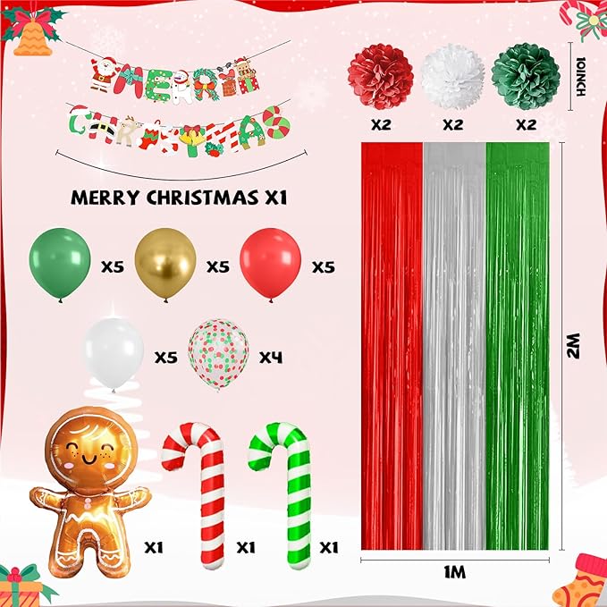 Red Green Christmas Decorations,Merry Christmas Decor Banner Paper