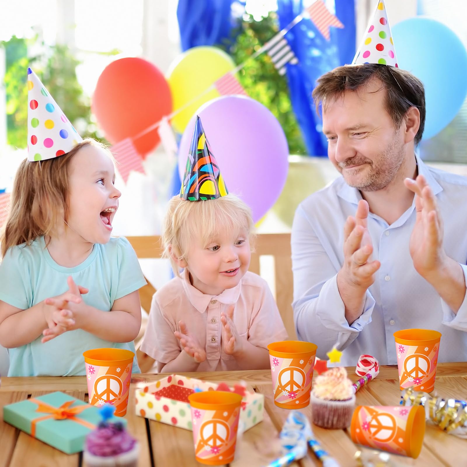 Cholemy 50 Pcs Groovy Plastic Cups Birthday Party Favors 12 oz