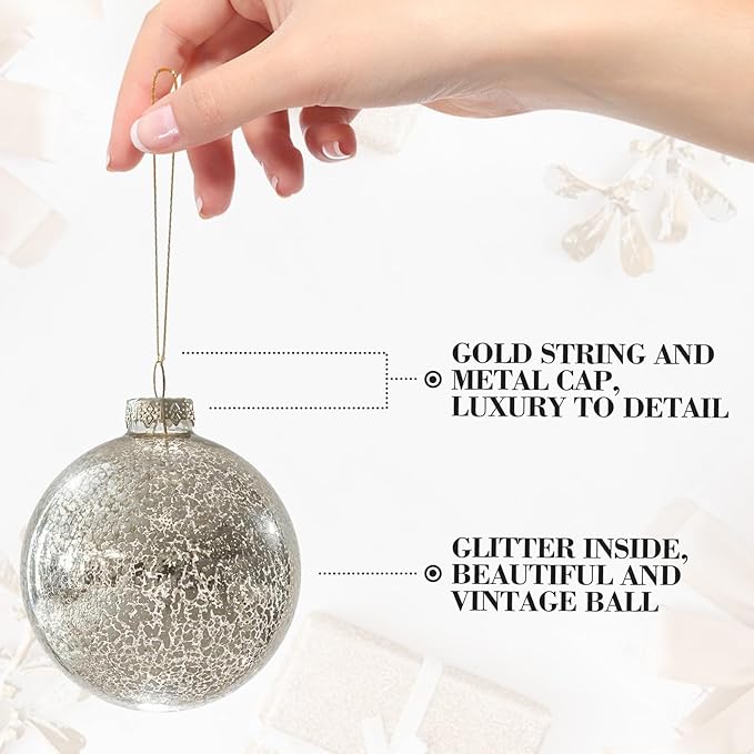 Christmas Ball Ornaments Set of 12pcs-3.15” Silver Mercury Glass Xmas