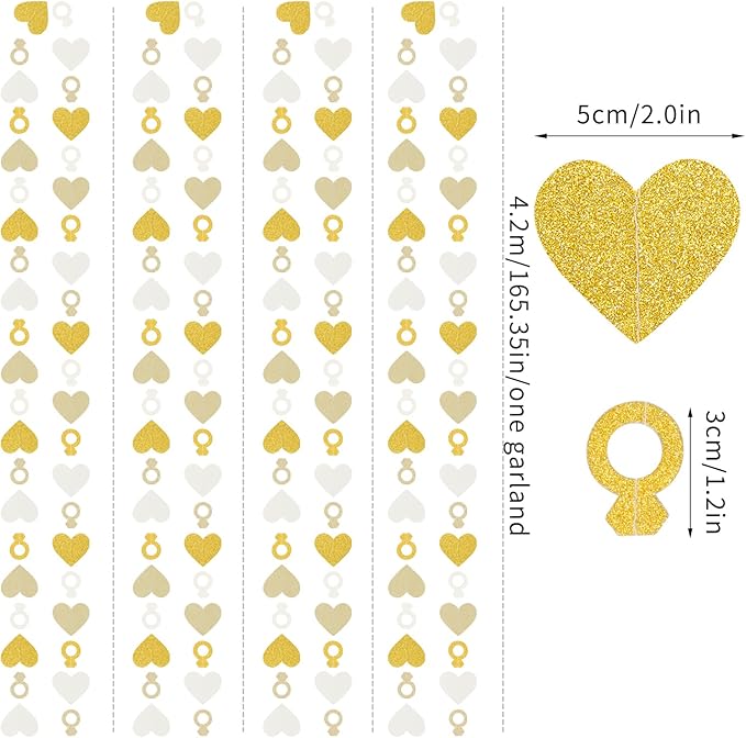 Engagement Bachelorette Party-Decorations White-Gold Garland - 52Ft