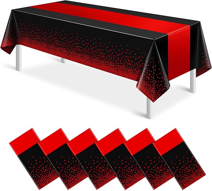 MASHAN 6Pcs Black and Red Tablecloth Party Decorations,Plastic Black