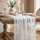 Artoid Mode White Silver Gauze Table Runner 59x120 Inch 10FT, Glitter
