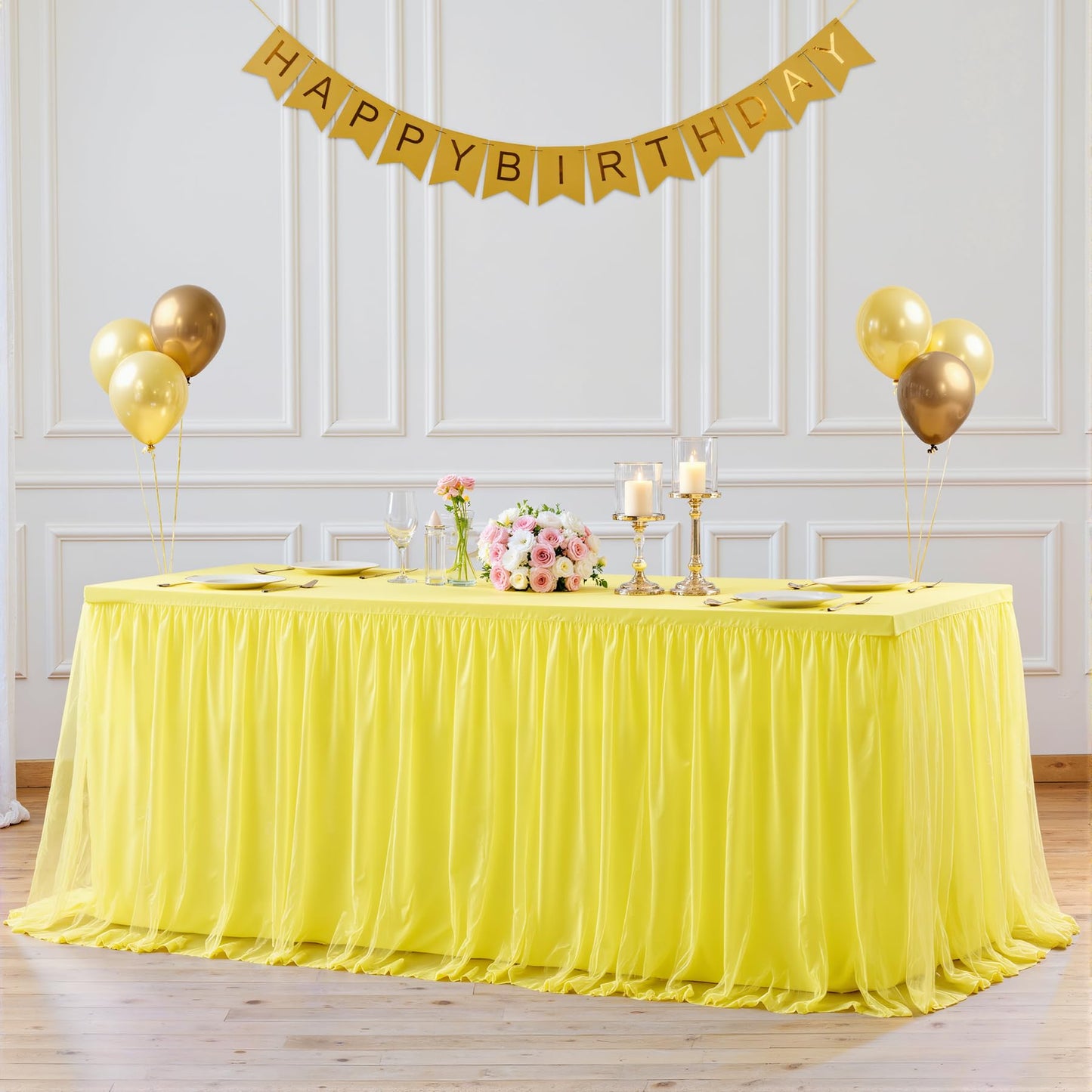 Yellow Tulle Tablecloth for 6 Foot Rectangular Tables 6ft Yellow