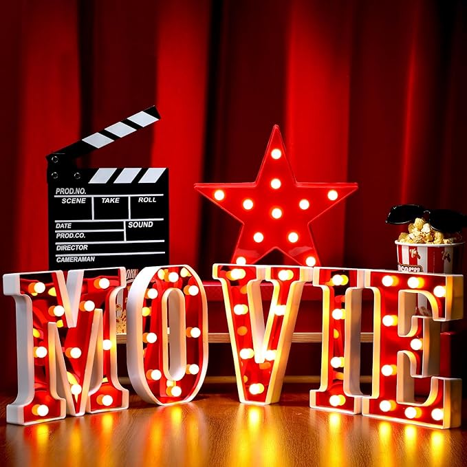 7 Pcs 10'' Movie Light up Letters Sign LED Movie Night Party