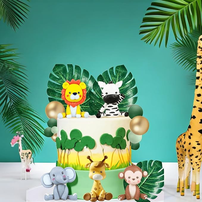 20 PCS Jungle Safari Animal Cake Topper with Lion Giraffe Monkey