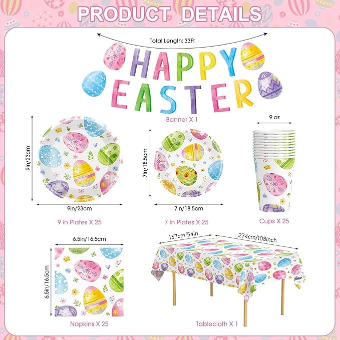 102 Pcs Easter Party Decorations Set Spring Watercolor Eggs Paper