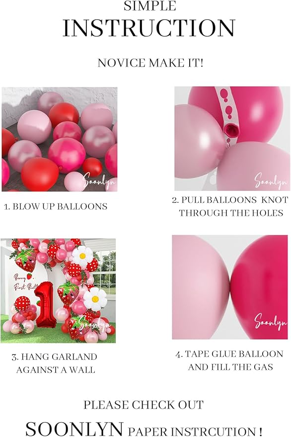 Berry First Birthday Decor 127Pcs Strawberry Balloon Arch Kit with