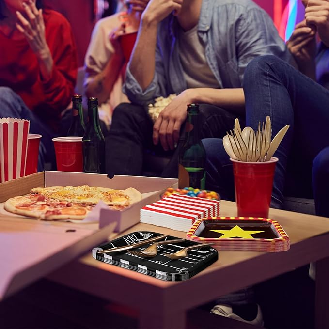 72 Pcs Movie Night Party Supplies Paper Plates Napkins Forks