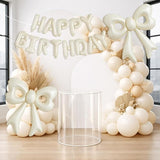 4 Pcs Cream Bow Balloons, 31”Huge Beige Bow Aluminum Foil Balloons