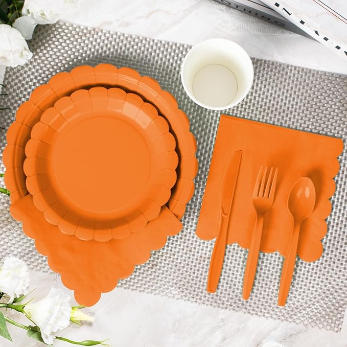 Vyntra 350 Pcs Orange Disposable Paper Plates and Napkins Set for 50,