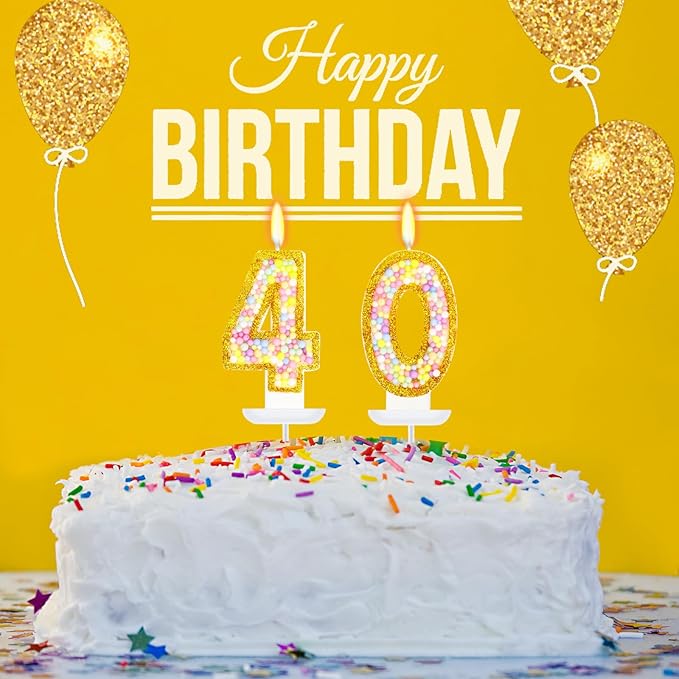 40th Birthday Candle for Cake, Colorful Macaron Numeral Candles for