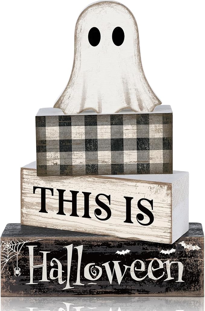 4 Pcs Ghost Halloween Decor Black and White Halloween Tiered Tray