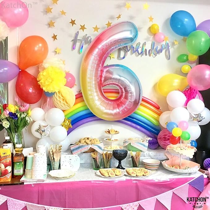 KatchOn, Giant Rainbow Number 6 Balloon - 40 Inch | 6 Year Old