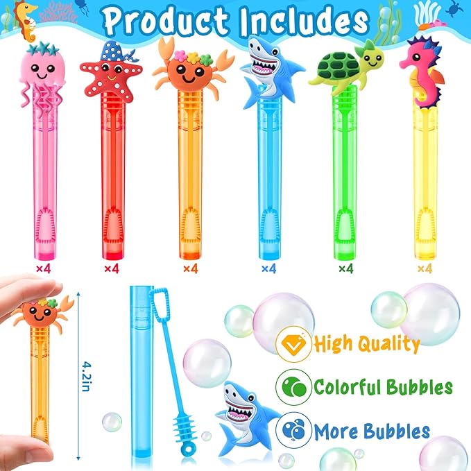 Under the Sea Party Favors 24Pcs Ocean Animal Mini Bubble Wands for
