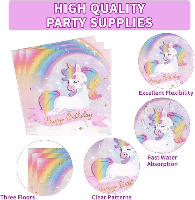 96 Pcs Unicorn Birthday Party Decorations 350 GSM Disposable Rainbow