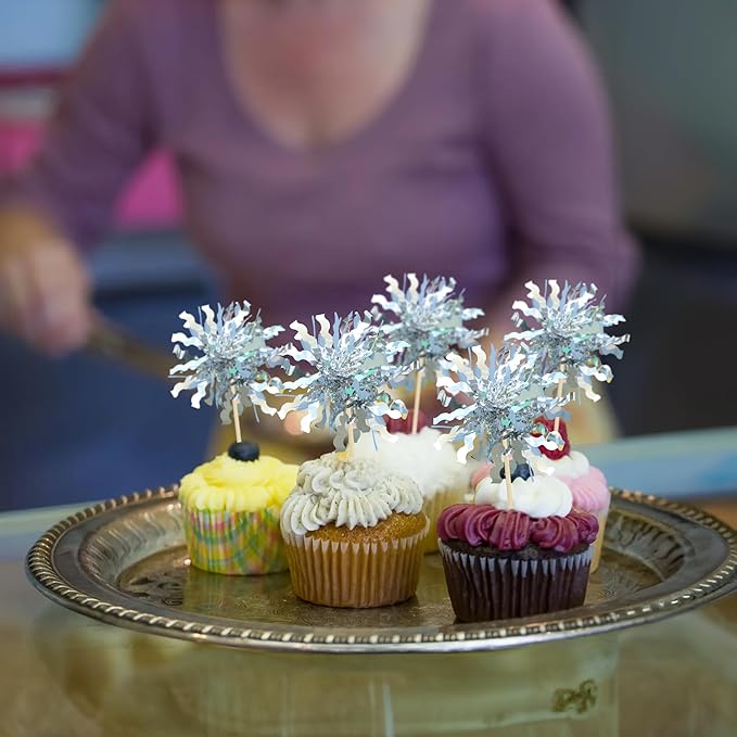 Gyufise 30Pcs Foil Firework Cupcake Toppers Sparkle Tinsel Cake #19