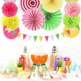 Hawaiian Pink Green Yellow Party Decorations 20pcs Aloha Paper