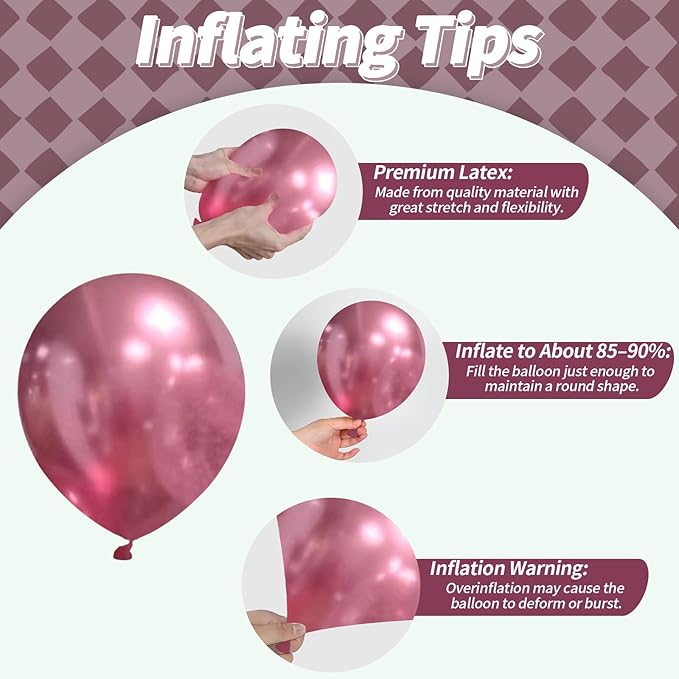 Pink Balloons Set, 12 Inch Pastel Baby Light Metallic Hot Pink
