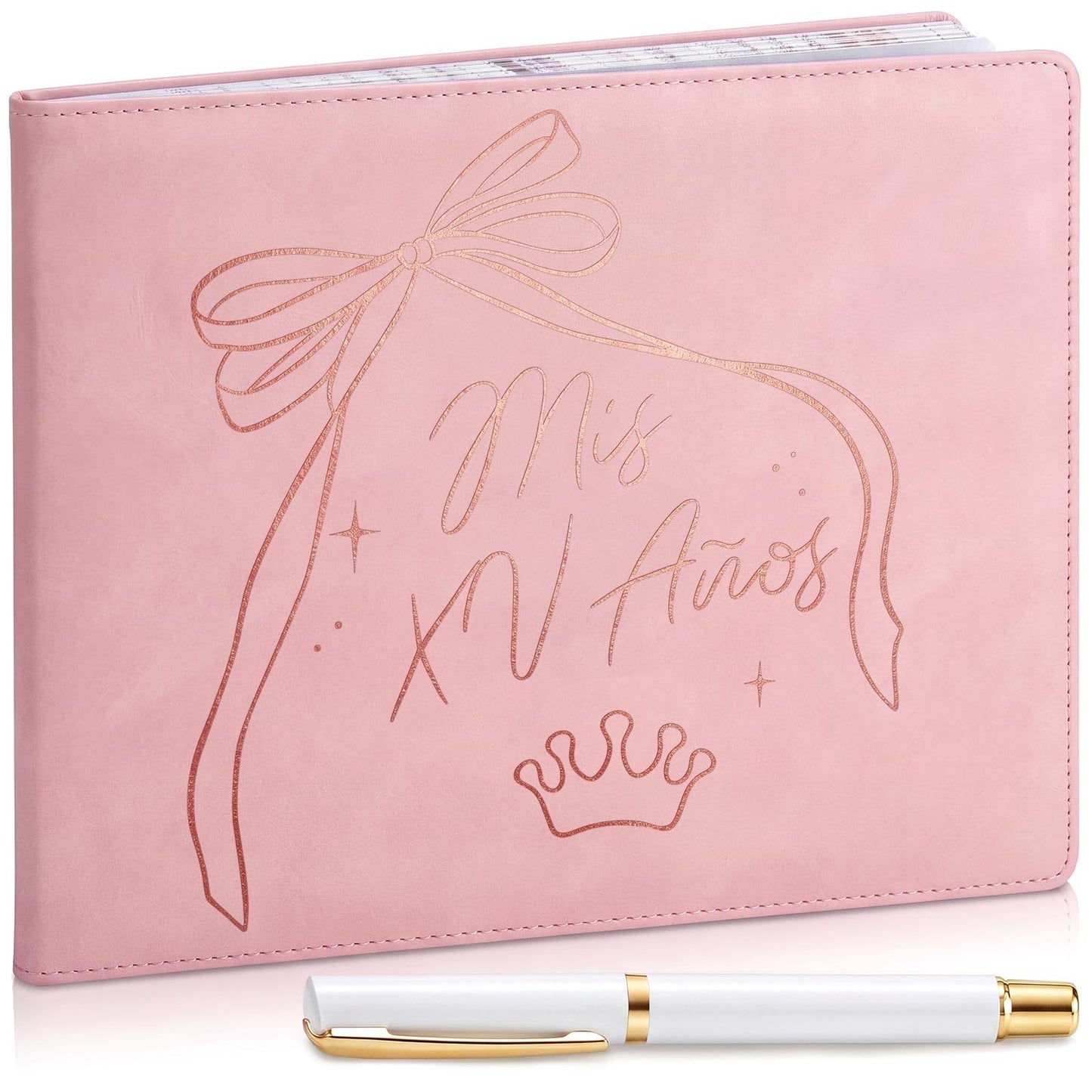 MotiMind Quinceanera Guest Book with Pen 11 x 8 Inch Libro De Firmas