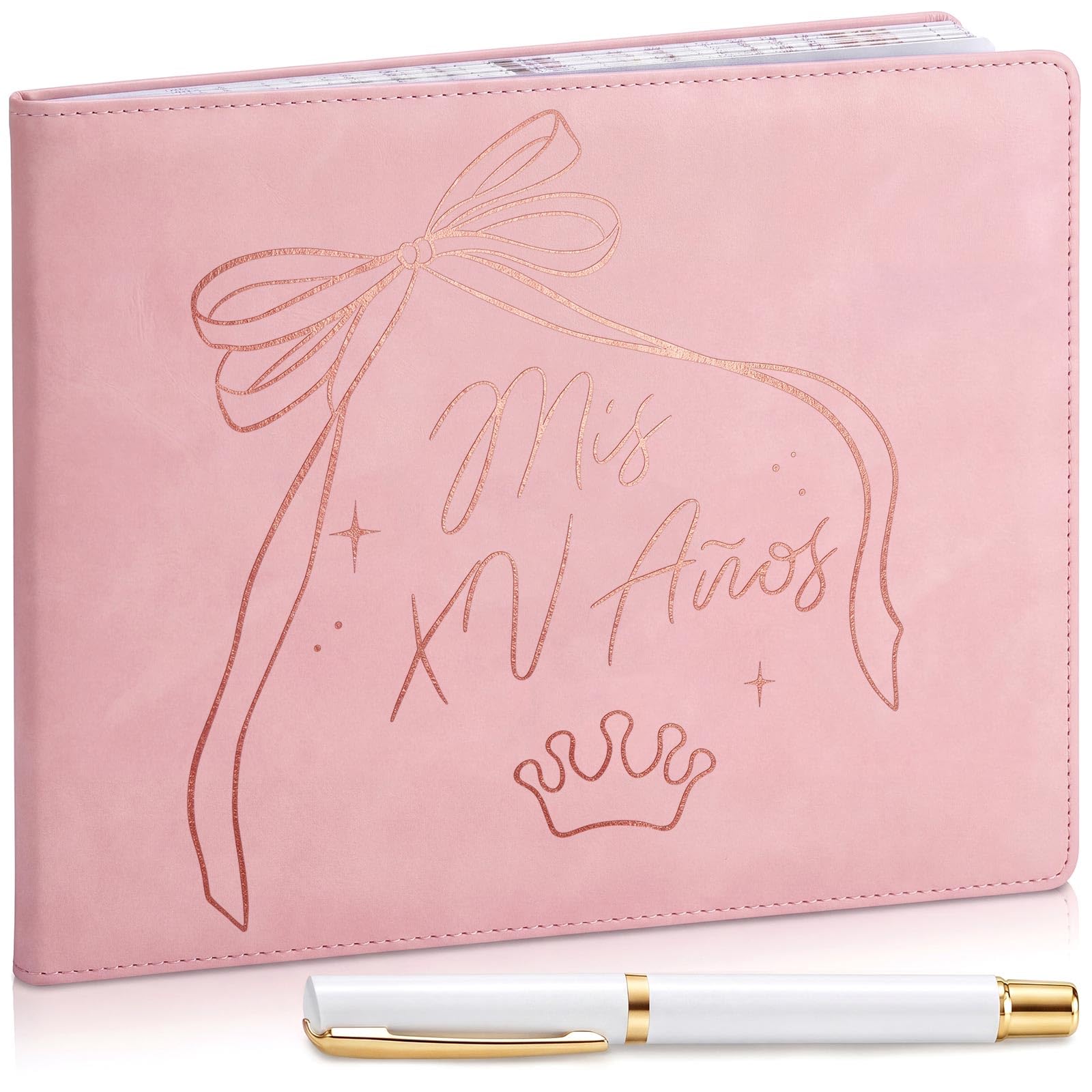 MotiMind Quinceanera Guest Book with Pen 11 x 8 Inch Libro De Firmas