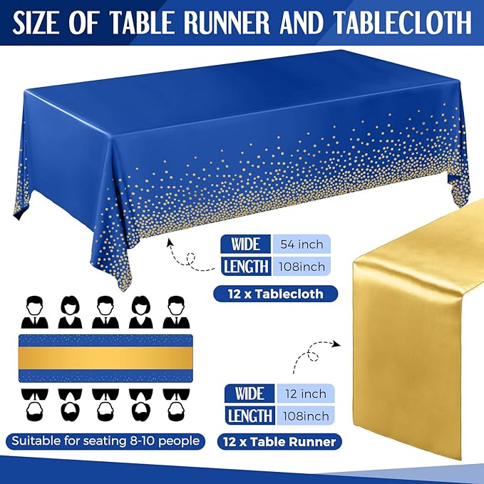 Breling 24 Packs Navy Blue and Gold Disposable Plastic Tablecloths