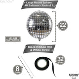 KatchOn, Silver Disco Ball Balloons - Huge 22 Inch, Pack of 6 | 4D