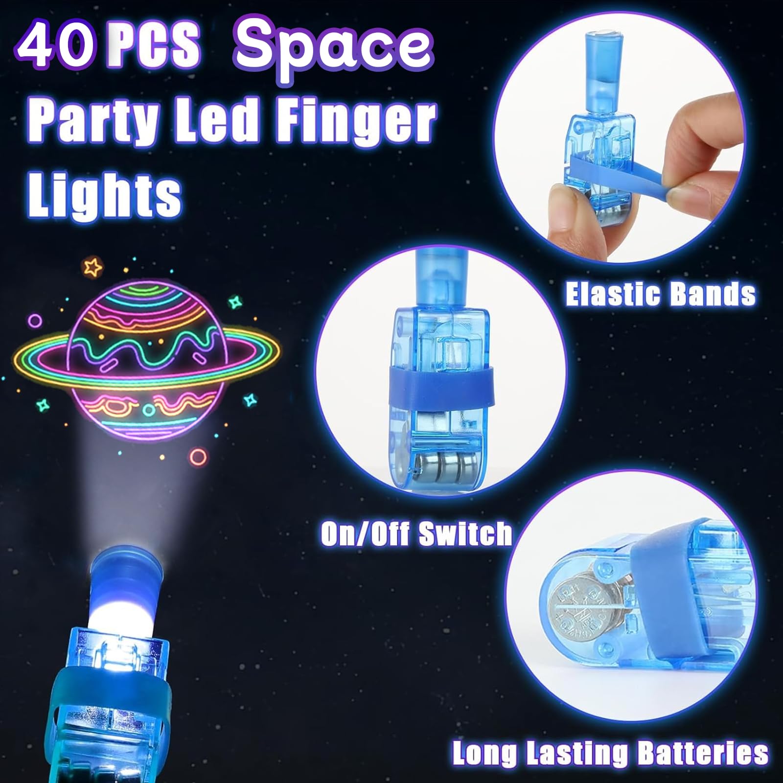 40PCS Space Finger Lights Party Favors, 8 Designs Light Up