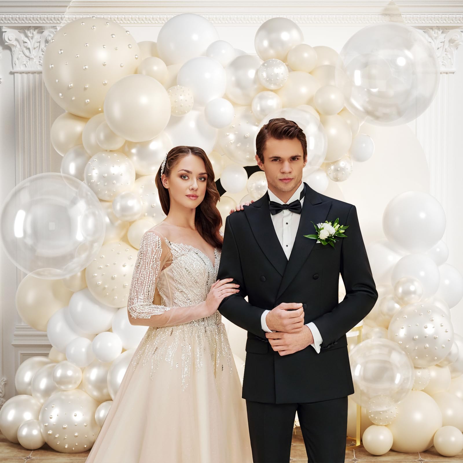 Pearl Balloon Arch Kit 210Pcs White Balloon Arch Garland Kit with