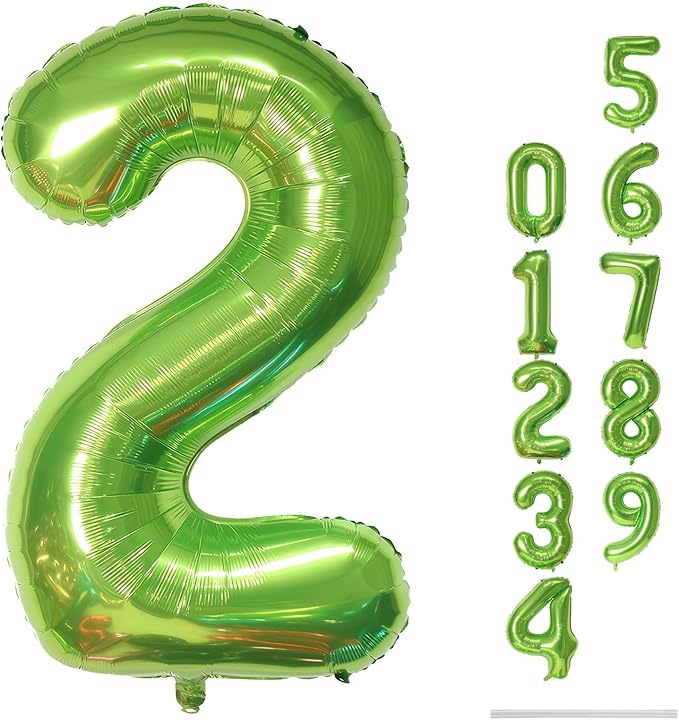 Green 2 Balloons, 40 Inch Giant Helium Foil Number 0-9 Green Birthday